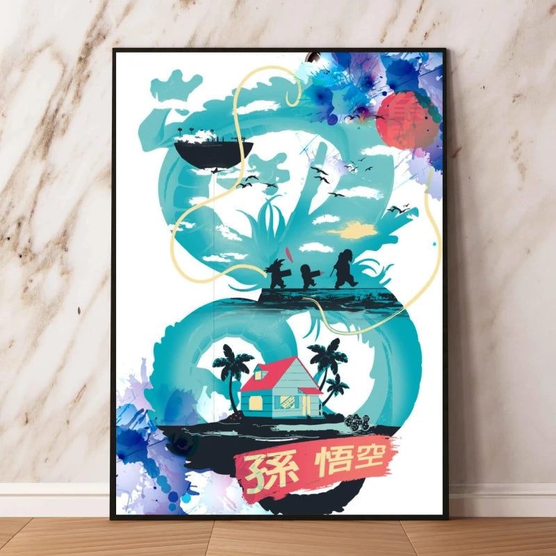 Poster Dragon Ball Kame House Aquarelle