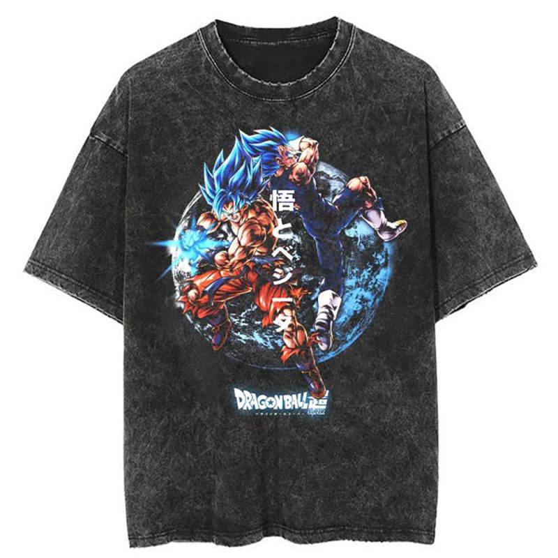 T-Shirt Oversize Dragon Ball Goku & Vegeta Saiyan Bleu